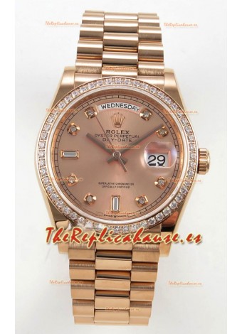 Reloj Rolex Day Date 128345 de oro rosa con diamantes y esfera, réplica perfecta