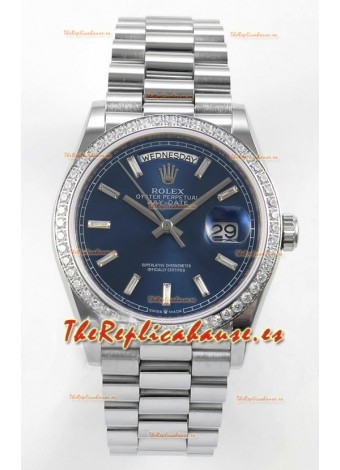 Reloj Rolex Day Date 128349 de acero inoxidable con esfera de cristal azul, réplica de alta calidad
