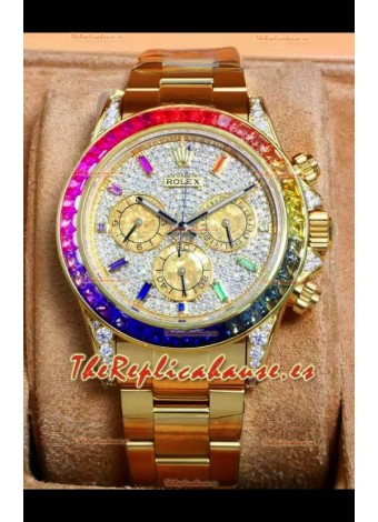 Reloj Rolex Daytona 116568 de oro rosa con esfera pavimentada de moissanitas, réplica de alta calidad