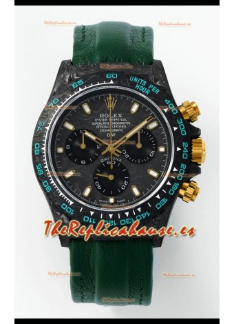 Reloj Rolex Daytona DiW con caja de carbono forjado y correa de velcro verde, réplica exacta