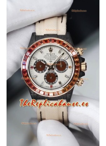 Reloj Rolex Daytona DiW con caja de carbono y zafiros arcoíris, réplica perfecta