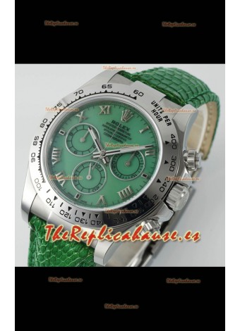 Reloj Rolex Daytona 116519 de acero inoxidable con correa de cuero y perlas verdes, réplica de alta calidad