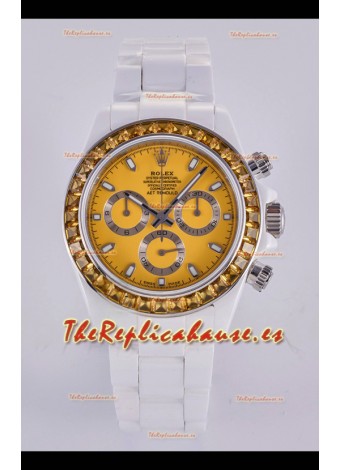 Reloj Rolex Daytona AET de cerámica blanca con esfera amarilla y movimiento 4130, superclon