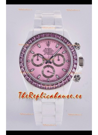 Reloj Rolex Daytona AET de cerámica blanca con esfera rosa y movimiento 4130, superclon