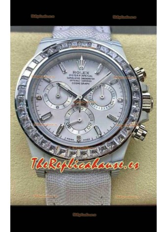 Reloj Rolex Daytona TPT con caja, esfera blanca y correa de nailon, réplica de alta calidad