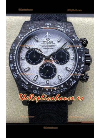 Reloj Rolex Daytona Superclon con esfera de meteorito y correa de nailon de fibra de carbono negra