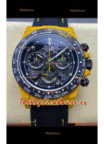 Reloj Rolex Daytona amarillo con caja TPT, esfera esqueletizada y correa de nailon, réplica de alta calidad
