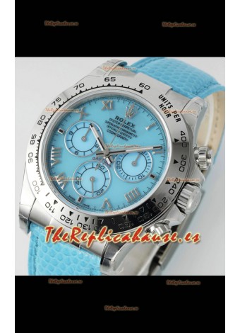 Reloj Rolex Daytona 116519 de acero inoxidable con correa de cuero azul perlado, réplica de alta calidad