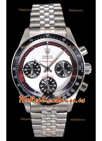 Reloj Rolex Daytona Paul Newman 37MM Tiffany & Co con esfera blanca y cuerda manual, superclon