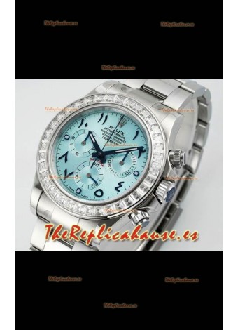 Reloj Rolex Daytona 116519 de acero inoxidable con esfera azul hielo y números arábigos, réplica de alta calidad
