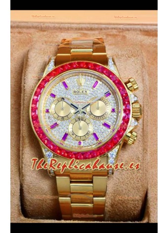 Reloj Rolex Daytona 116568 de oro rosa con esfera pavimentada de moissanitas, réplica de alta calidad