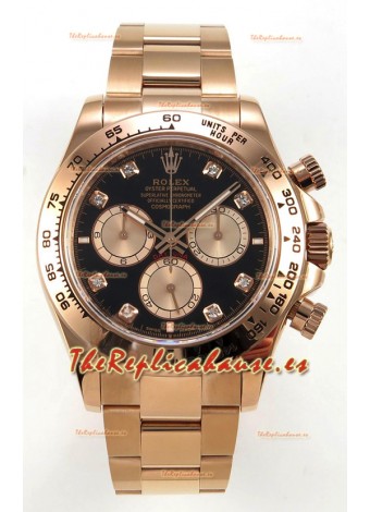 Reloj Rolex Daytona 126505 Rose Black Diamonds con esfera y MVMNT con volante de inercia variable, superclon