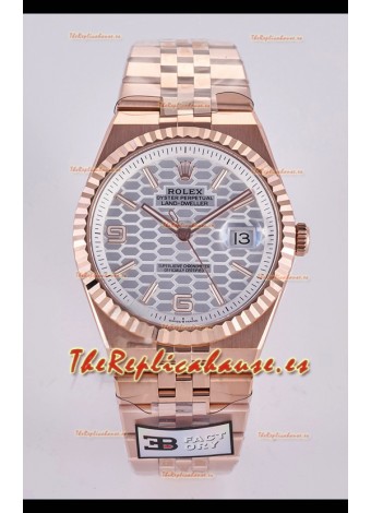 Reloj Rolex Land-Dweller 127336 de acero con esfera tipo panal y oro rosa de 40 mm, superclon