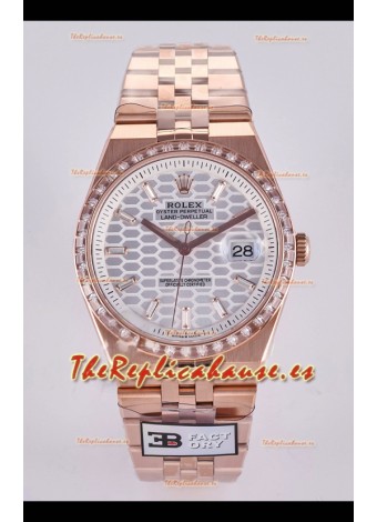 Reloj Rolex Land-Dweller 127336 de acero con esfera tipo panal, diamantes y oro rosa de 40 mm, réplica de alta calidad