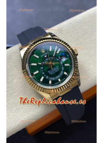 Reloj Rolex Sky-Dweller REF# 336238 con esfera verde y correa de caucho, réplica de alta calidad