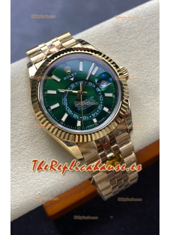 Reloj Rolex Sky-Dweller REF# 336238 con esfera verde, Jubilee, oro amarillo, superclon