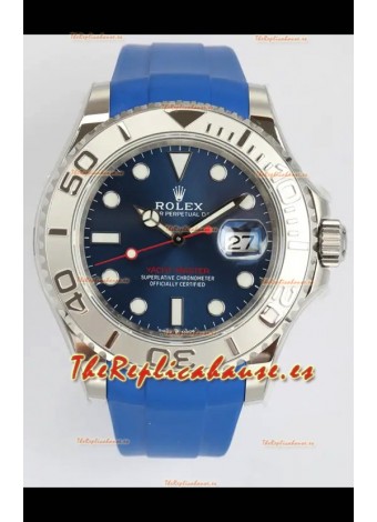 Reloj Rolex Yachtmaster de 40 mm con esfera azul y correa de caucho, réplica perfecta