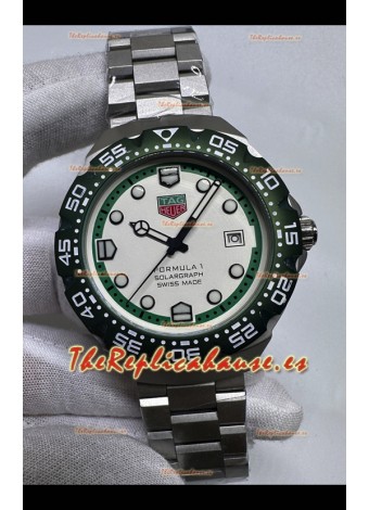 Reloj réplica japonés Tag Heuer Formula 1 con esfera blanca y bisel verde