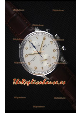 IWC Portuguese Reloj Replica Suizo Cronógrafo a Espejo 1:1 Acero Inoxidable con Diamantes