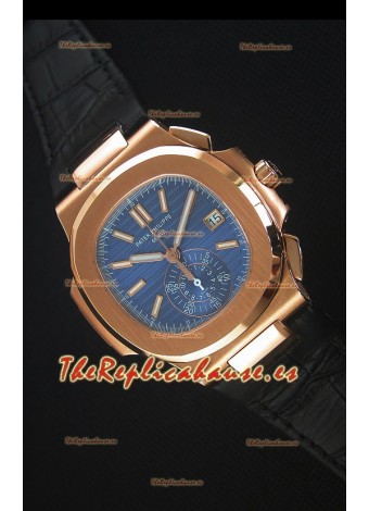 Patek Philippe Nautilus 5980 Cronógrafo en Oro Rosado Dial Azul - Reloj Replica Espejo 1:1