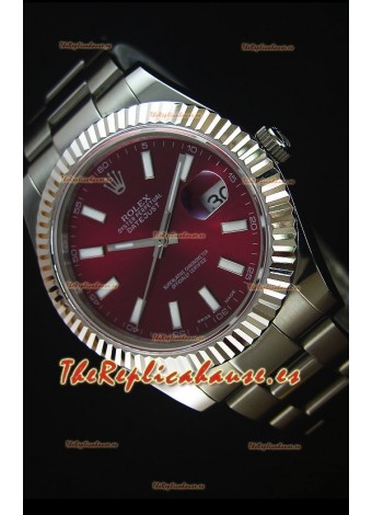 Rolex Datejust II 41MM Reloj Replica Suizo con Movimiento Cal.3136 Dial en color Rojo Oscuro y Profundo, Marcadores de Hora tipo Stick