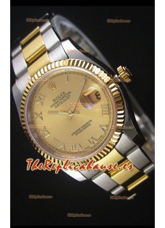 Rolex Datejust Reloj Replica en Oro, Dial con Numeros Romanos, 36MM con Movimiento Suizo 3135