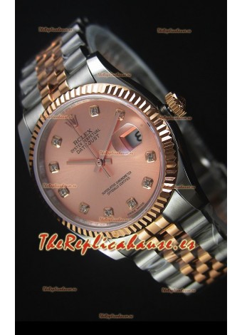 Rolex Datejust Reloj Replica en Oro Rosado, Dial con Diamantes, 36MM con Movimiento Suizo 3135