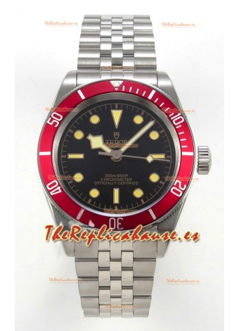 Reloj Tudor Black Bay 41 con esfera negra y bisel rojo, réplica súper fiel del Jubilee