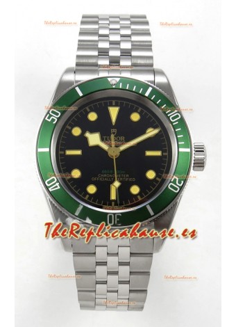 Reloj Tudor Black Bay 41 con esfera negra y bisel verde, réplica súper fiel del Jubilee