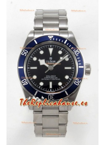 Reloj Tudor Black Bay 41 con esfera negra y bisel azul, réplica del Oyster Superclon