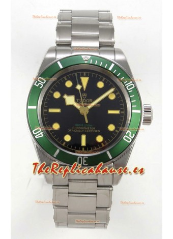 Reloj Tudor Black Bay 41 con esfera negra y bisel verde, réplica del Oyster Superclon