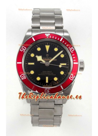 Reloj Tudor Black Bay 41 con esfera negra y bisel rojo, réplica del Oyster Superclon