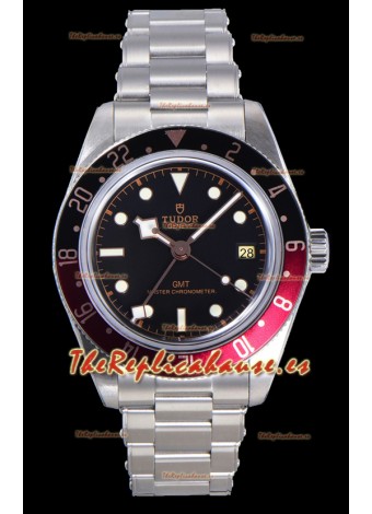Reloj Tudor Black Bay GMT con esfera negra y bisel negro/rojo, réplica perfecta