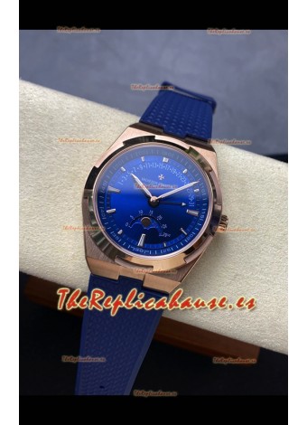 Reloj réplica suizo Vacheron Constantin Overseas True Moon Phase de oro rosa con esfera azul