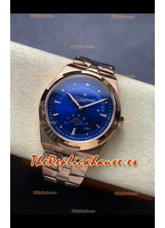 Reloj réplica suizo Vacheron Constantin Overseas True Moon Phase de oro rosa con esfera azul