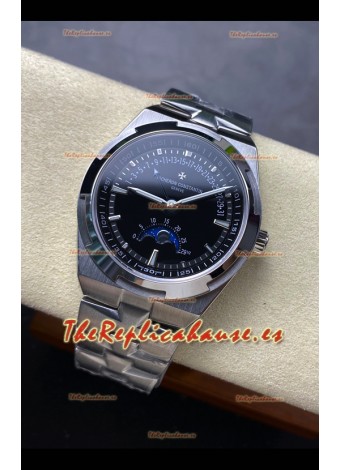 Reloj réplica suizo Vacheron Constantin Overseas True Moon Phase de acero con esfera negra