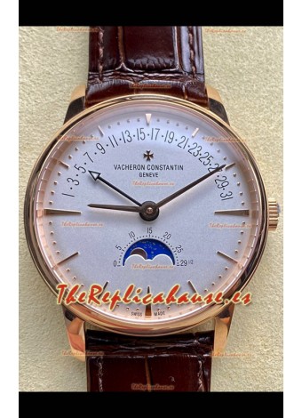 Reloj réplica suizo Vacheron Constantin Patrimony Moonphase de oro rosa con esfera blanca