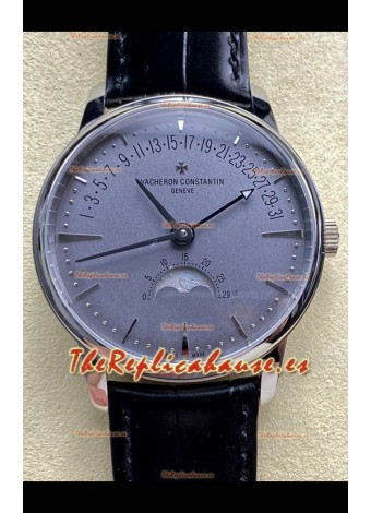 Reloj réplica suizo Vacheron Constantin Patrimony Moonphase de acero inoxidable con esfera gris