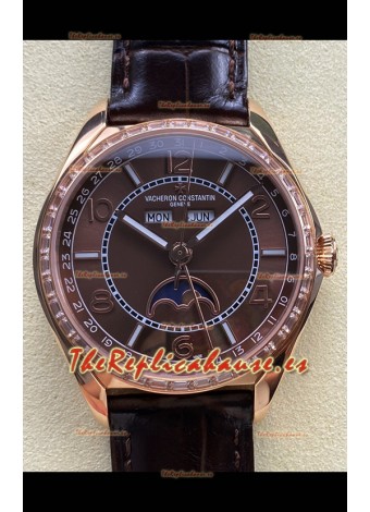 Reloj réplica suizo Vacheron Constantin Fiftysix con fase lunar, esfera marrón y oro rosa