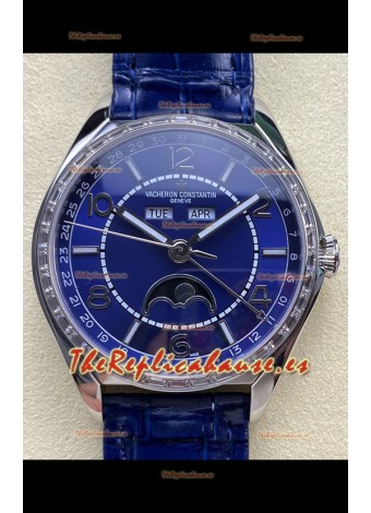 Reloj réplica suizo Vacheron Constantin Fiftysix con fase lunar, esfera azul y caja de acero