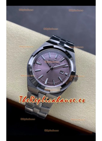 Reloj Vacheron Constantin Overseas de 35 mm con esfera rosa y correa de acero, réplica perfecta