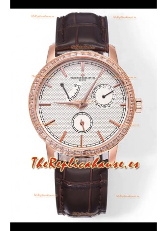 Vacheron Constantin Traditionnelle 83520, Reloj súper clonado con diamantes en oro rosa y esfera en amarillo pálido