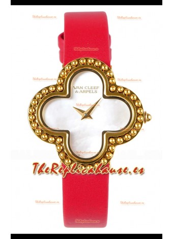 Reloj Van Cleef & Arpels Alhambra de oro amarillo con correa roja