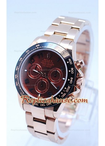 Rolex Daytona Cronógrafo Bisel MonoBloc CeraChrome con Esfera Marrón y Correa en Oro Rosa