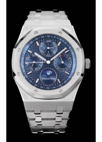 Audemars Piguet Royal Oak Calendario Perpetuo Réplica Suizo Caja de Acero en Dial de Acero Azul