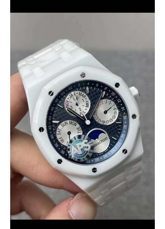 Audemars Piguet Royal Oak Calendario Perpetuo Reloj Réplica Suizo Caja con Revestimiento PVD Blanco y Dial Azul
