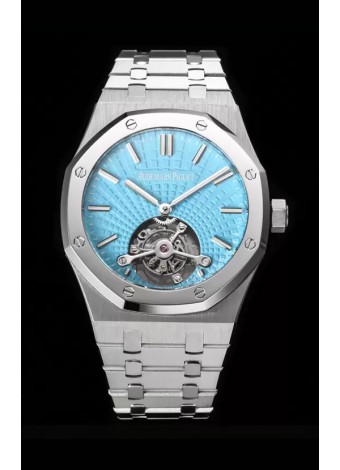 Audemars Piguet Royal Oak Tourbillon 41mm en Caja 904L - Dial de Tapicería Azul Tiffany Réplica Definitiva 1:1