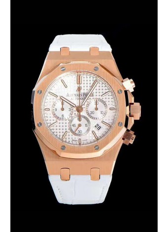 Audemars Piguet Royal Oak Chronograph White Dial Rose Gold on 904L Steel -  1:1 Mirror Replica
