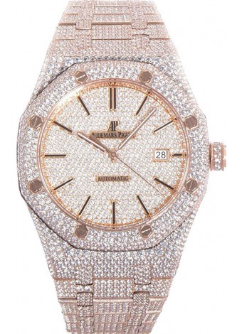 Audemars Piguet Royal Oak 15400 Iced Out Dial Marcadores tipo Stick Caja en Oro Rosado Reloj Réplica Suiza