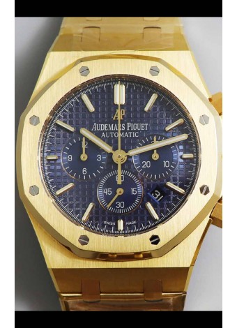 Audemars Piguet Royal Oak Chronograph Oro Amarillo Dial Azul Correa Acero Reloj Réplica Suiza